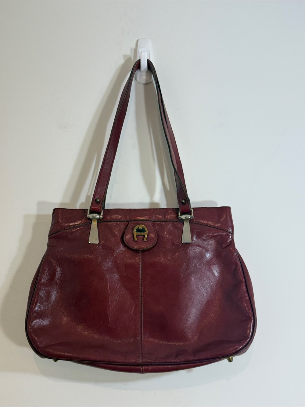 Vintage 60s 70s ETIENNE AIGNER Large Leather Tote Bag Shoulder Handbag OXBLOOD